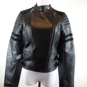 HOSS Black LEATHER MOTORCYCLE Jacket 38 New